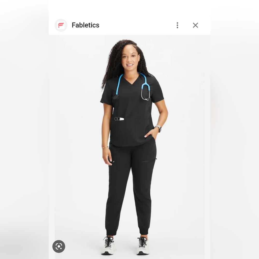 Fabletics scrub set, black jogger pants  method 2 pocket style